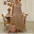 thumbnail image 4 of Vestido de Algodón con Bolsillos Color Sólido Algodón Suéter de Lino sin Mangas Falda Larga, Cuello Redondo Bolsillo Vestido Suelto Casual para las Mujeres, 4 of 8