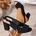 thumbnail image 2 of HomeDM Womens Chunky Block Heels Sandals Peep Toe Slingback Dressy Wedding Comfort Slides Sandals, Black Size 7.5, 2 of 9