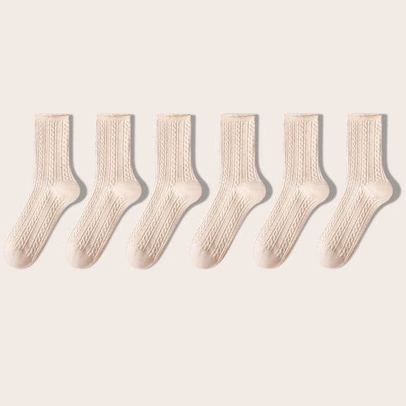 FAZVAOO Socks for Women Cotton Crew Long Comfortable Fashion Solid Ribbed Socks Beige
