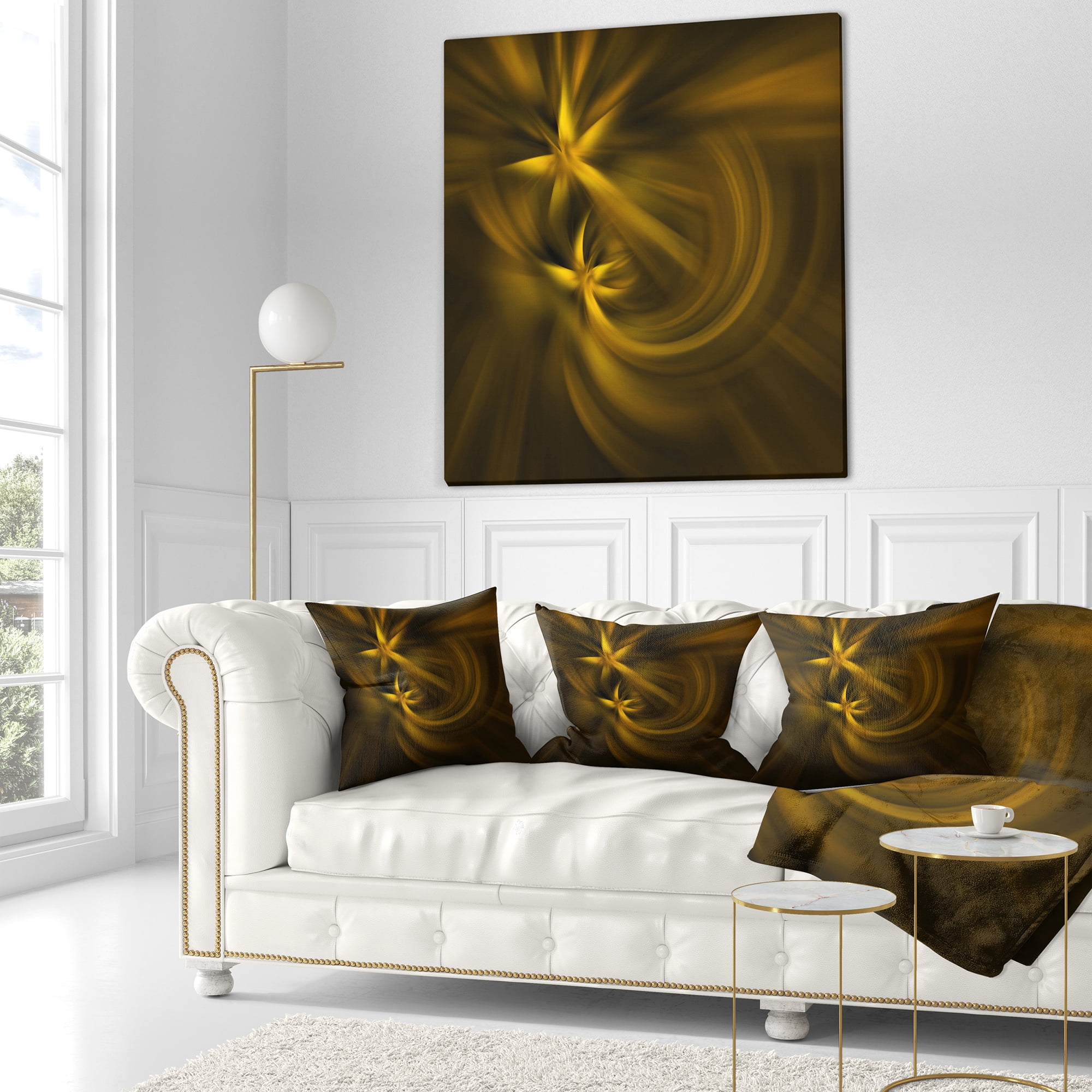 Designart Play of Golden Stars - Abstract Throw Pillow - 16x16