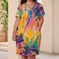 thumbnail image 3 of Colorful Tie Dye Vortex Women's Loose Short Sleeve Dress Casual Summer Plus Size Long Dresses with Pockets, 3 of 5