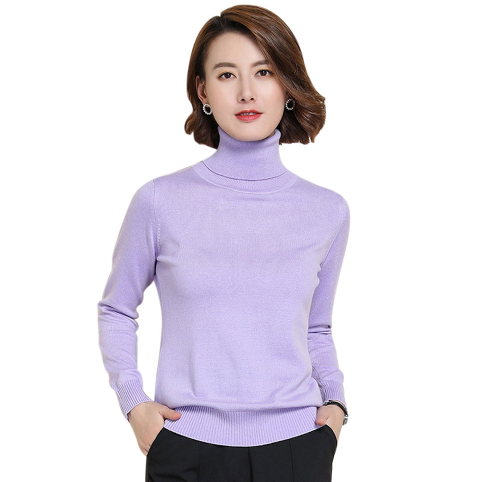 Women's Slim Knitted Turtleneck Cashmere Jumper Pullover Elasticity cozy Sweater