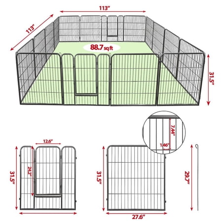 HOWEN Dog Playpen 32 Inch Large, 16 Panels Metal Exercise Puppy Pen Pet Fence for Outdoor and Indoor Use, Black Finish with Secure Locking System