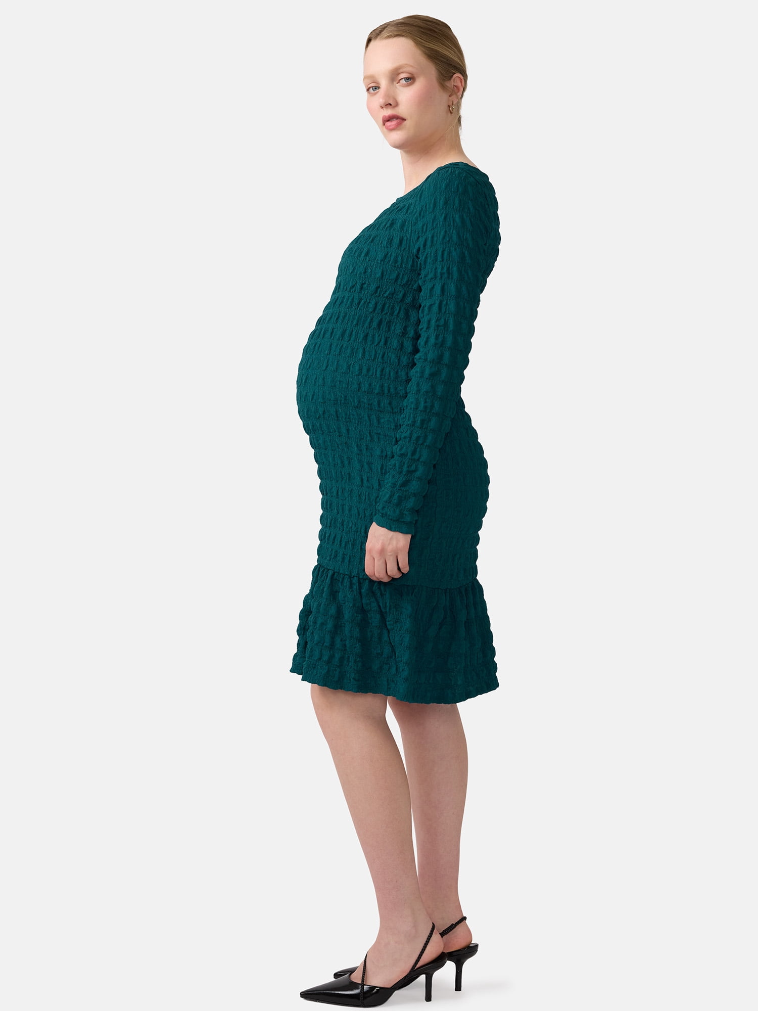 Ingrid & Isabel For Every Belly Women’s Maternity Smocked Midi Dress with Long Sleeves, Sizes S-XXL