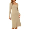 thumbnail image 1 of Vestido de suéter INSPIRE CHIC para mujer, vestido midi de punto acanalado de manga larga con escote en V, XL, beige, 1 of 6