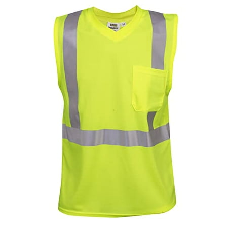 

Cordova V421-S Cor-Brite Type R Class II Lime Birdseye Mesh T-Shirt Sleeveless Chest Pocket 2-Inch Silver Reflective Tape Small