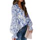 thumbnail image 3 of Blusa de mujer con manga farol y botones, estampado floral, corte holgado, informal, Top de manga larga para citas, viajes, azul S, 3 of 6