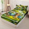 thumbnail image 3 of Homewish Green Forest Camping Zipper Full Size Comforter Sets with Fitted Sheet and 2 Pillowcases, Nature Scenery Zipper Bedding Set for Men and Women, Polka Dots Reversible, 4-Piece, 3 of 6