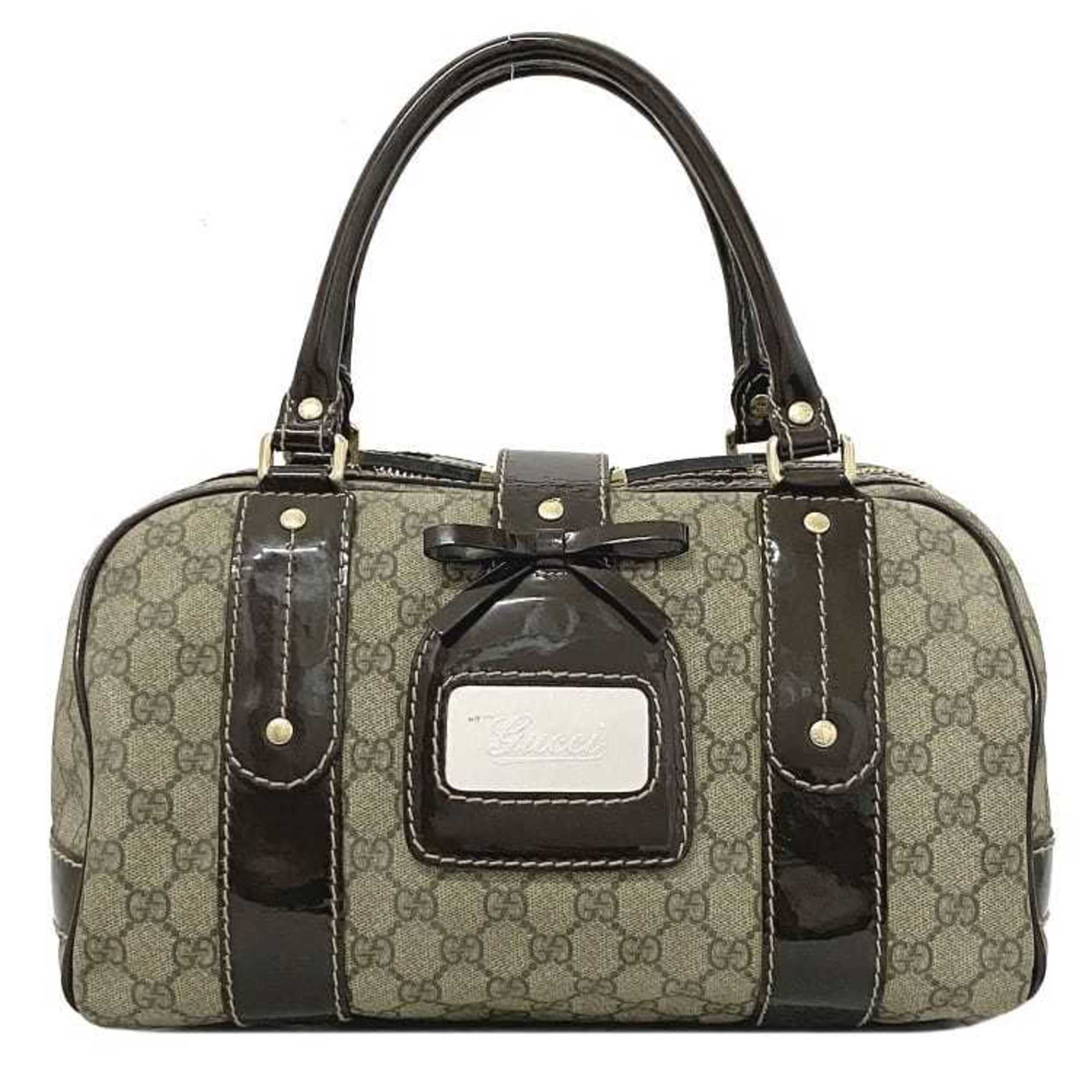 Authenticated Used Gucci Boston Bag Beige Brown GG Supreme 203516