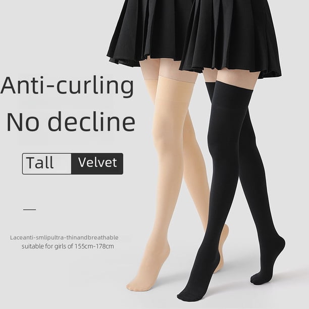 Calcetines largos antideslizantes por encima de la rodilla para mujer, medias blancas finas hasta la mitad de la pantorrilla, de seda negra y blanca, calcetines largos hasta el muslo para
