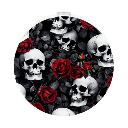 

Night Lights Plug Into Wall [2 Pack] Night Light for Kids LED Nightlight with Dusk to Dawn Sensor for Bathroom Decor Children Room Floral Sugar Skull Red Rose Flower