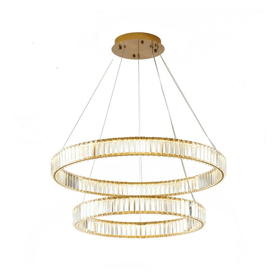 Design Living 1-Light D31.5'' Two Tier Clear Crystal Halo Ring Chandelier with Gold Hardware