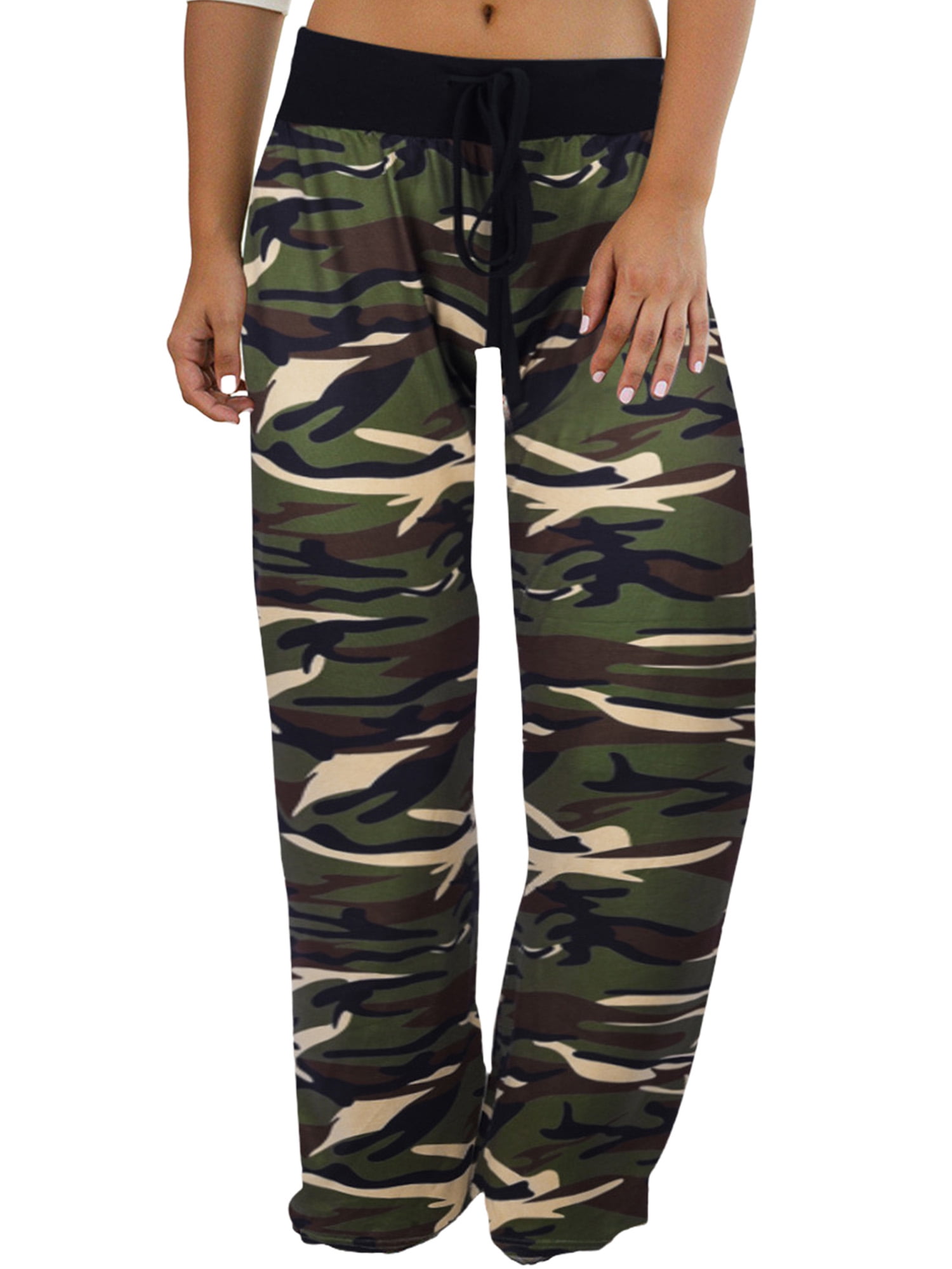 Niuer Ladies Long Pants Wide Leg Bottoms Camouflage Palazzo Pant Lounge