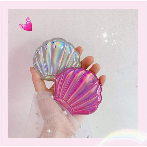 4 Color Shell Mirror, Double-Sided Magnification Makeup Mirror, Girls Compact Mirror