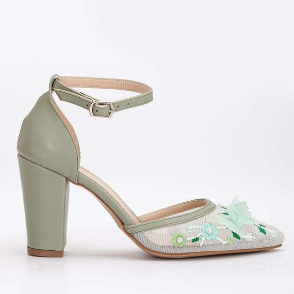Ivy - Zapatos de boda con encaje floral 3D verde salvia verde 26 CM