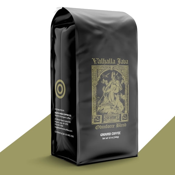 Valhalla Java Odinforce Blend Ground Coffee, USDA Organic and Fair Trade, Dark Roast, Bold Arabica Robusta, 12 oz