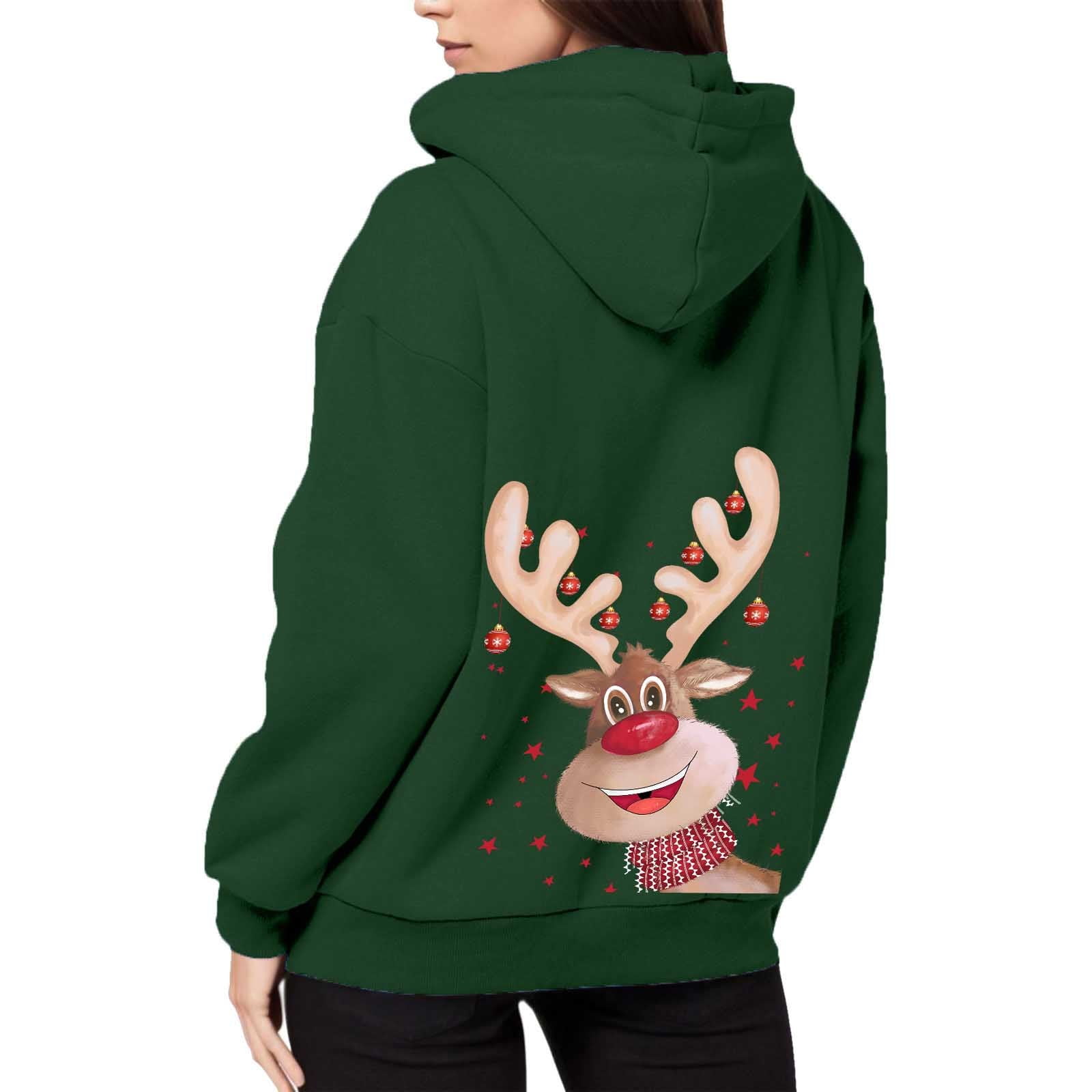 Ugly Christmas Hoodies for Women Zip Up Xmas Graphic Print Fleece Hooded Sweatshirts Funny Holiday Party Casual Jackets