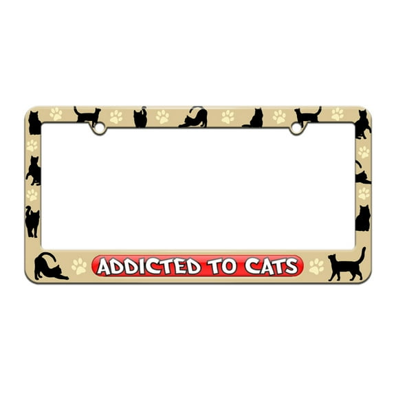 Addicted To Cats - Pets - License Plate Tag Frame - Cat Silhouettes Design