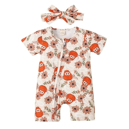 

Follure Boys Girls Short Sleeve Cartoon Cow Prints Pullover Romper Sweatshirt Jumpsuit Toddler Summer Neutral Snap Front Romper Baby