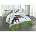 thumbnail image 3 of Ambesonne Nature Quilted Bedspread Set 3 Pcs, Horse Pacing on Grass, King Size, Blue Green Brown, 3 of 5