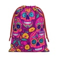 thumbnail image 3 of Super Soft Fabric Gift Bag Contraction Free Bag Mouth Pull Rope Design Red Ribbon Mouth For The Festival Festive Sugar Skulls (8) Large, 3 of 8