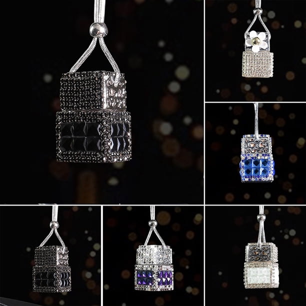 Colgante de botella de perfume de diamante automotriz | Botella de vidrio vacía de aromaterapia colgante para coche para espejo retrovisor | Eliminación de olores | Ambientador decorativo | 4.5x3cm