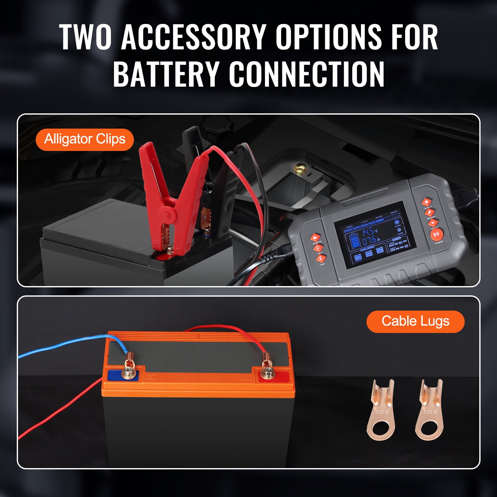 KFFKFF Smart Battery Recharger, 35-Amp, Compatible with Lithium LiFePO4 and Lead-Acid (AGM / Gel / SLA) Car Batteries, Comes with LCD Screen