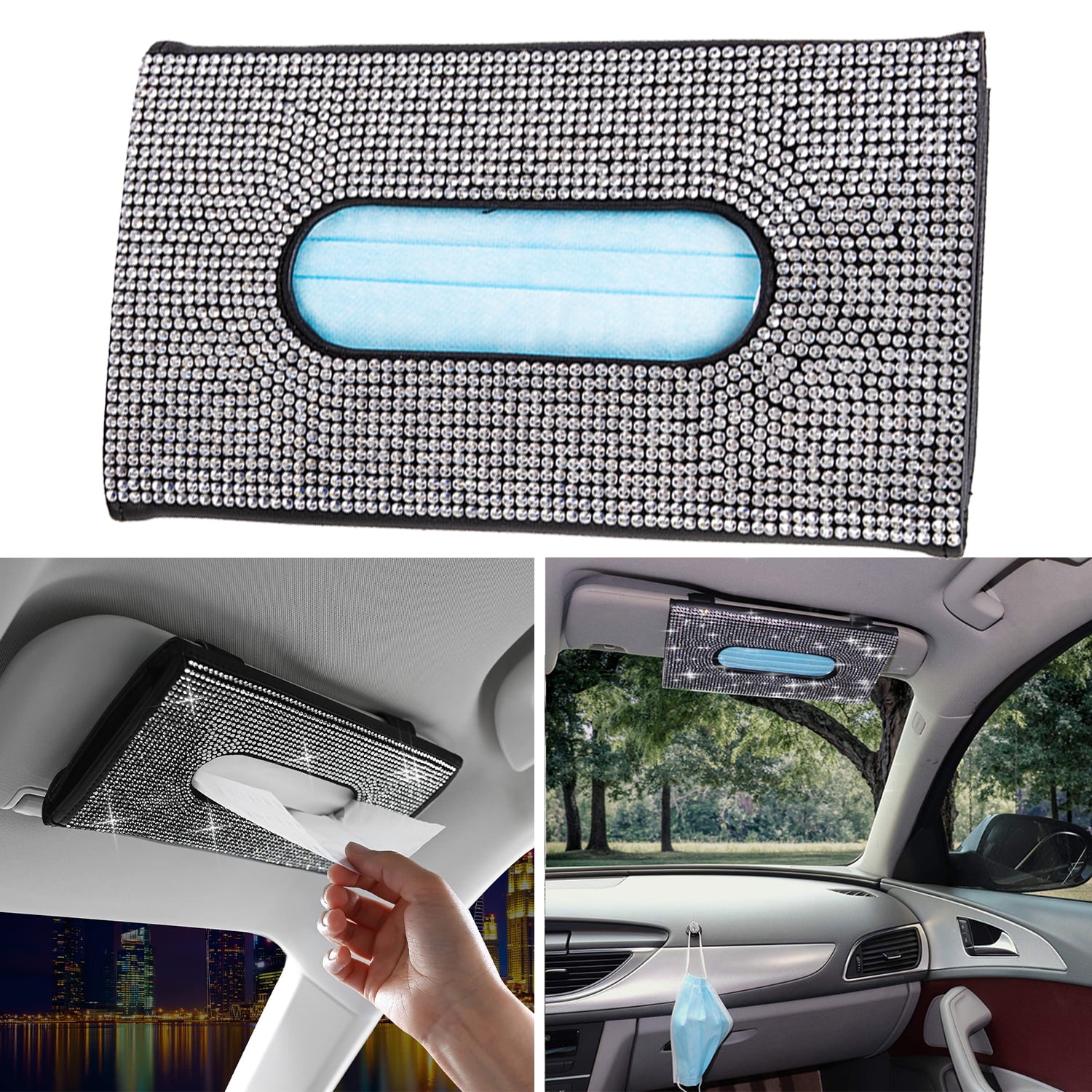 Crystal Car Sun Visor Tissue Box Towel Case Cover Holder Bling Interior Decorate 