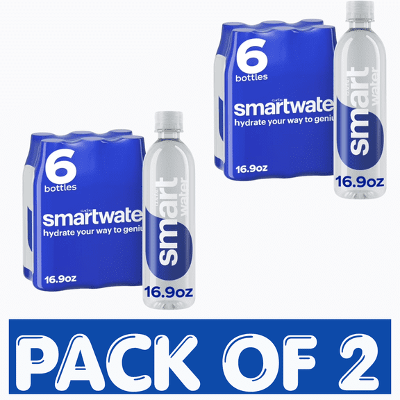 smartwater Vapor Distilled Water Bottles, 16.9 fl oz, 6 Pack, Pack of 2