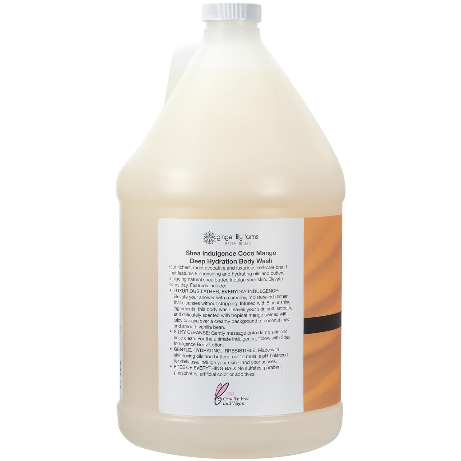 Ginger Lily Farms Botanicals Shea Indulgence Deep Hydration Body Wash, Coco Mango, 100% Vegan & Cruelty-Free, Coconut Mango Scent, 1 Gallon (128 fl oz) Refill