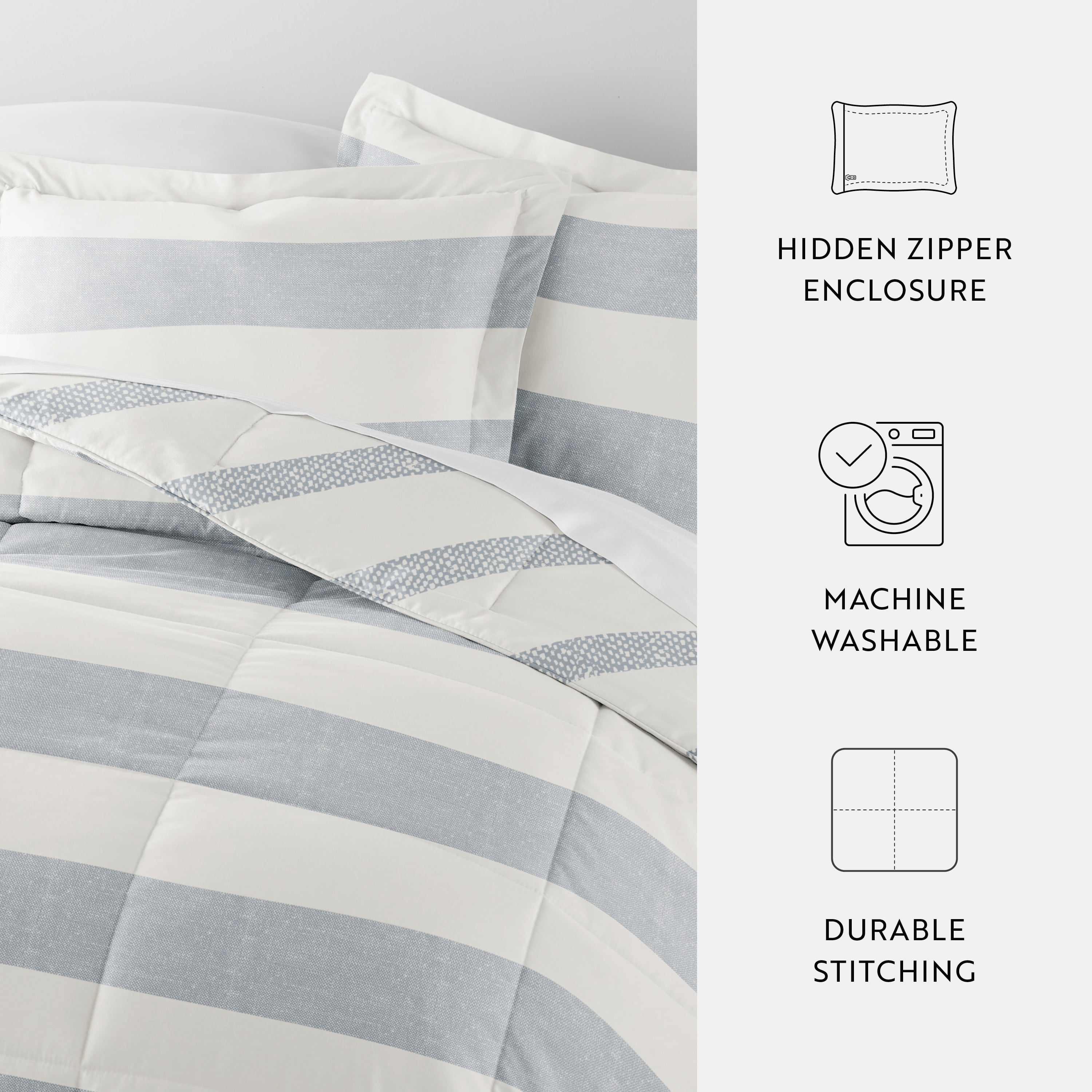 All Season Ultra Soft Comforter Set Lightweight Bedding in Distressed Stripe for King/Cal King by Comfort Canopy