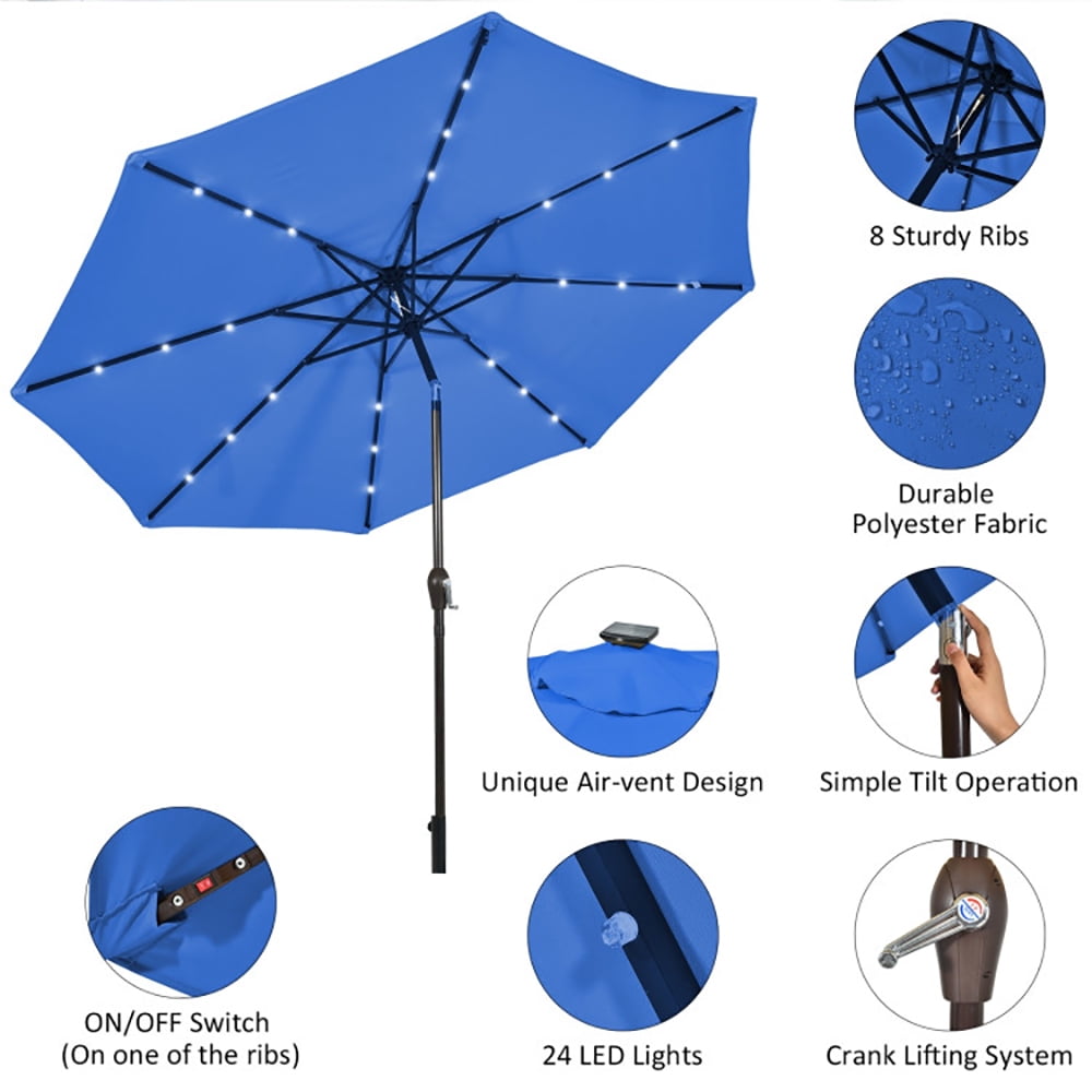 Aimee Lii 10' Solar LED Lighted Patio Market Umbrella Shade Tilt Adjustment Crank, Table Umbrella Outdoor for Patio, Pool, Beach, Blue Aimee Lii 10' Solar LED Lighted Patio Market Umbrella Shade Tilt Adjustment Crank, Table Umbrella Outdoor for Patio, Pool, Beach, Blue