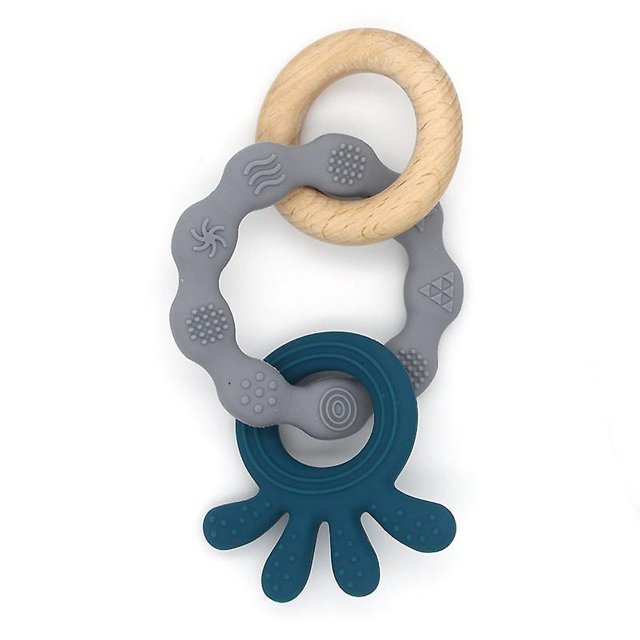 Juguetes para la dentición del bebé en forma de pulpo, mordedor de silicona de grado alimenticio con mordedor de madera para bebés recién nacidos (1 unidad, multicolor)