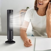 LEFTHIGH Home Bladeless USB Tower Fan 2 Speed 36dB Quiet Compact Portable Desk Fan for Bedroom Living Room Office Black