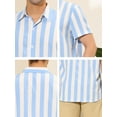 thumbnail image 6 of INSPIRE CHIC Mens Stripe Shirt Short Sleeved Color Block Button Down Beach Shirt M Light Blue, 6 of 7