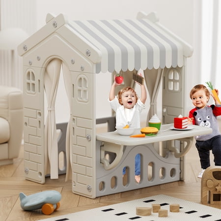 YUFU Kids Cottage Playhouse Foldable Plastic Play House Indoor Outdoor Toy Portable, Bakery-Themed Playhouse for Imaginative Play