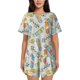 thumbnail image 1 of Balery Skateboard Conjunto de Pijama para Mujer con Estampado, Dos Piezas de Manga Corta y Shorts, Ropa de Dormir Suave con Cuello Redondo y Bolsillos-Medium, 1 of 6