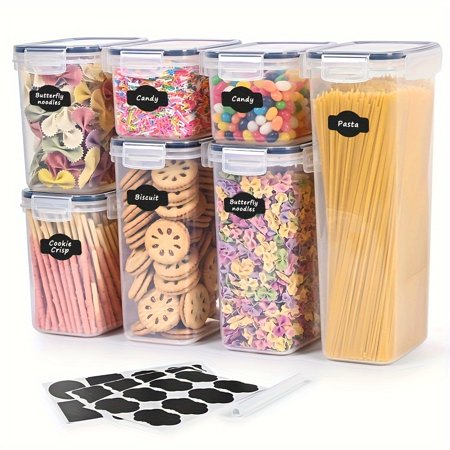 Sealed Food Storage Box with Lid Plastic Kitchen and Pantry Organizing Jar Suitable for Grains Dry Goods Flour and Sugar BPA Free Includes Label