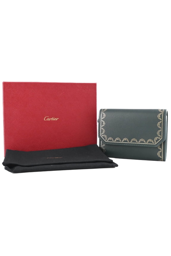 Pre-Owned Cartier Garland de wallet, leather coin purse, green, for men and women,...