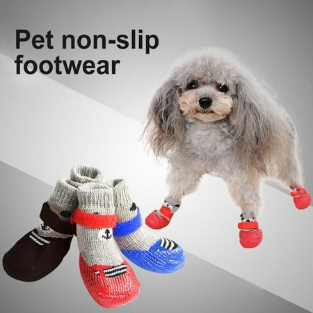 Visland 4Pcs/Set Dog Cat Boots Shoes Socks with Adjustable Waterproof Breathable and Anti-Slip Sole All Weather Protect Paws