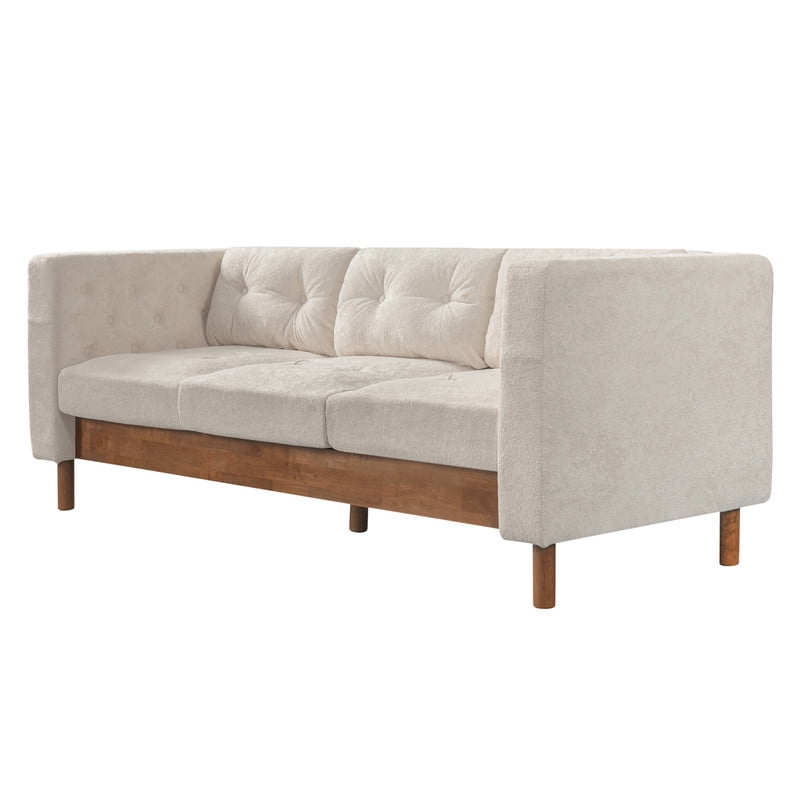 78" Modern Upholstered 3-Seater Sofa with Solid Wood Legs, Chenille Soft Couch with Square Arms & Tufted Pillow Back