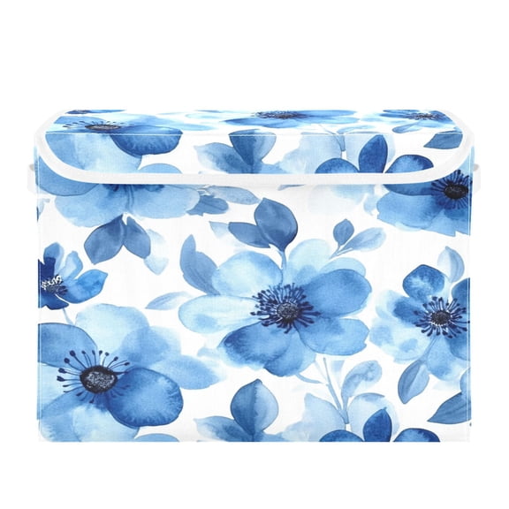 Storage Box With Lid 16.5x12.6x11.8In Foldable Stacked Household Storage Box Blue Flowers