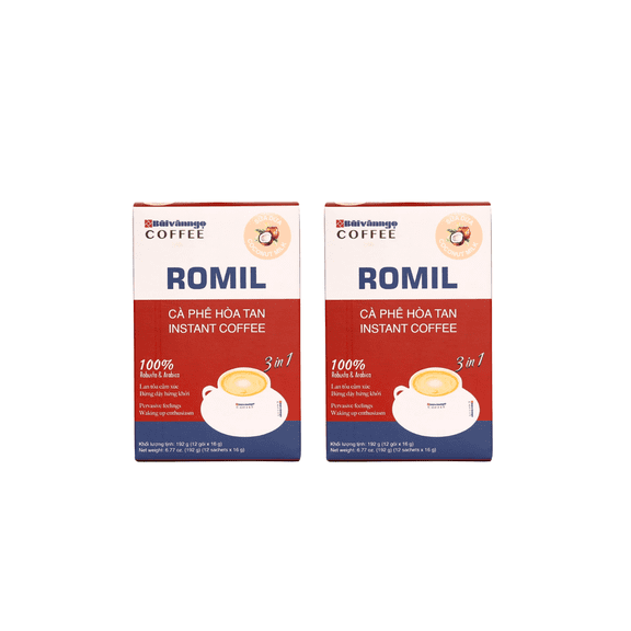 (Pack of 2) IBVN Romil Instant Coconut Milk Coffee 6.77 oz ( 12 sachets per box) | BUIVANNGO COFFFEE | Vietnamese Coffee