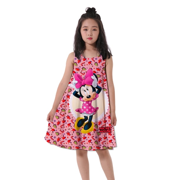Girls Minnie Mouse Cartoon Disney Series Dress Kids Costume 3D Mickey Fancy 2-16 Years Birthday Party Dress Child Casual Clothes11T-12T Gao Jinjia LED
