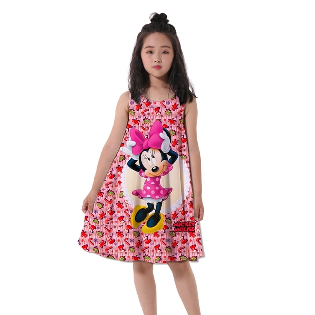Cute Disney Minnie Mouse Dress Leopard Print 2-16 Years Old Girls Dress Birthday Party Dresses Kids Girls Tops Baby Girl Clothes6T Gao Jinjia LED