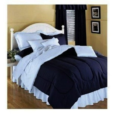 Solid Color Comforter Navy Blue Reversing To Light Blue Twin Size