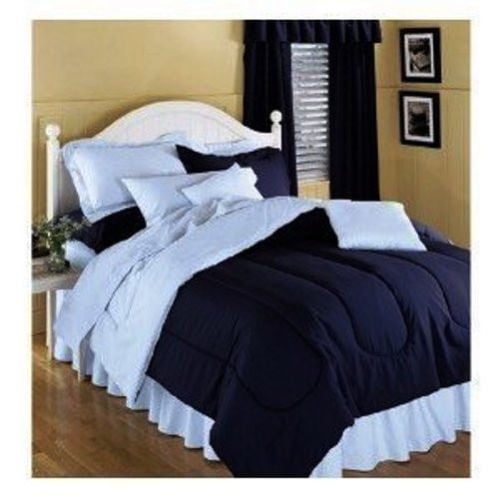 SOLID COLOR COMFORTER NAVY BLUE REVERSING TO LIGHT BLUE, TWIN SIZE
