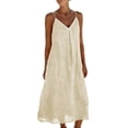 thumbnail image 2 of Casual Dress V-Neck Casual Sundresses Dress Women's And Linen Long Skirt With Thin Shoulder Straps And V-Neck Suspender Dress Beige S, 2 of 6