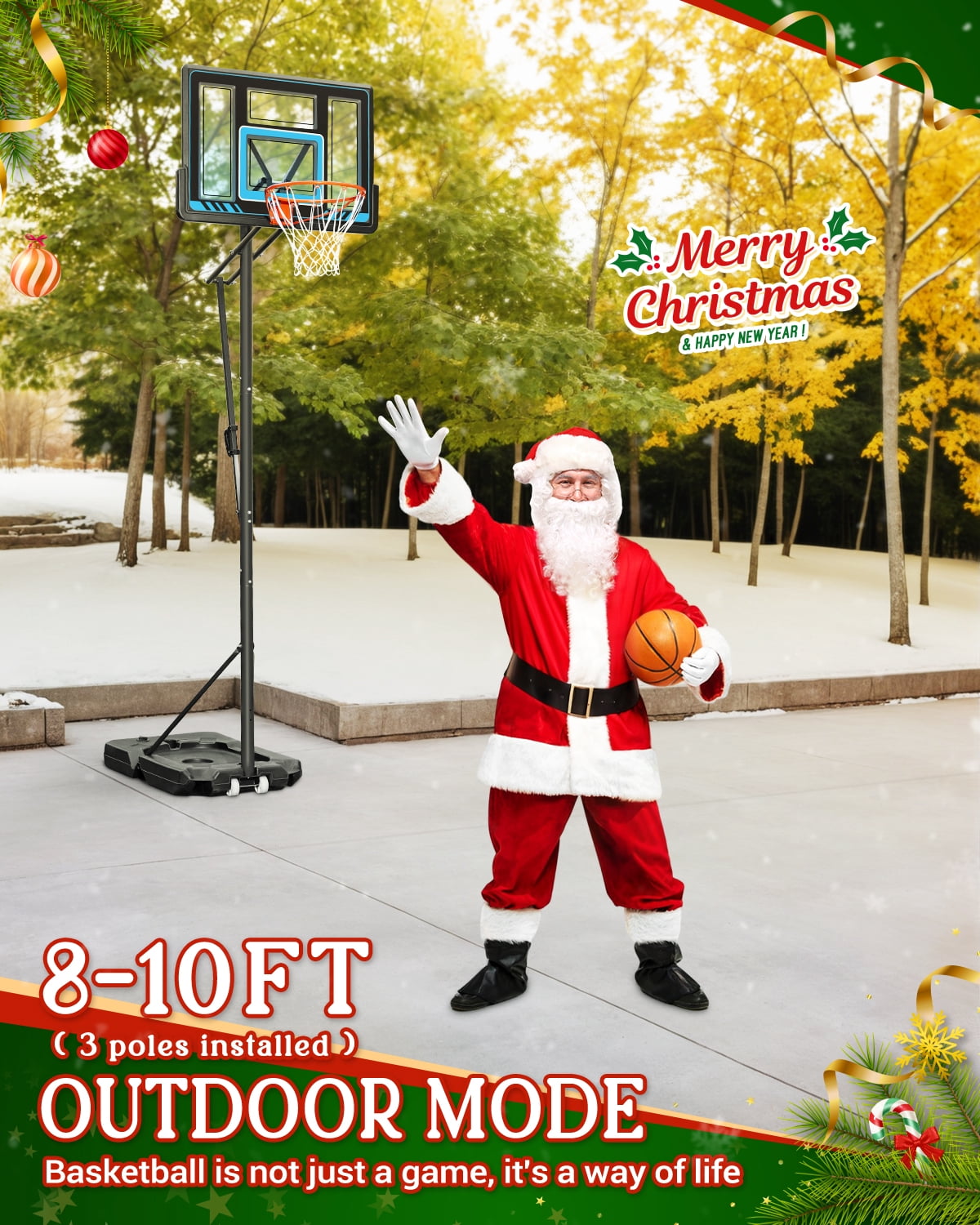 SERAY Basketball Hoop 4.9-10 feet Height Adjustable for Kids, Teens & Adults, 44 inch Backboard and Portable Wheels, Basketball Goal System for Outdoor/Indoor Sports