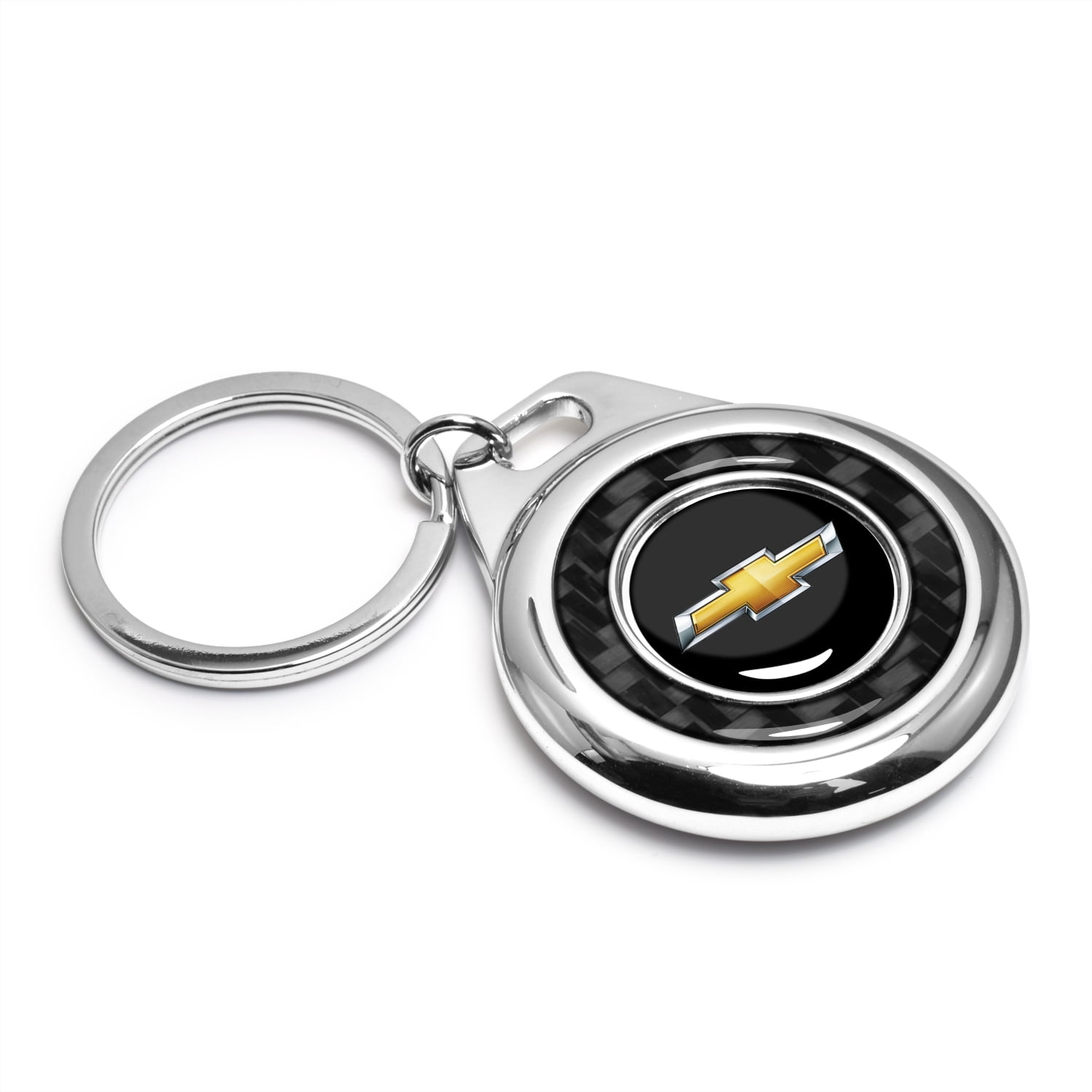 iPick Image for Chevrolet Golden Logo Real Black Carbon Fiber Chrome Roundel Metal Case Key Chain, Official Licensed